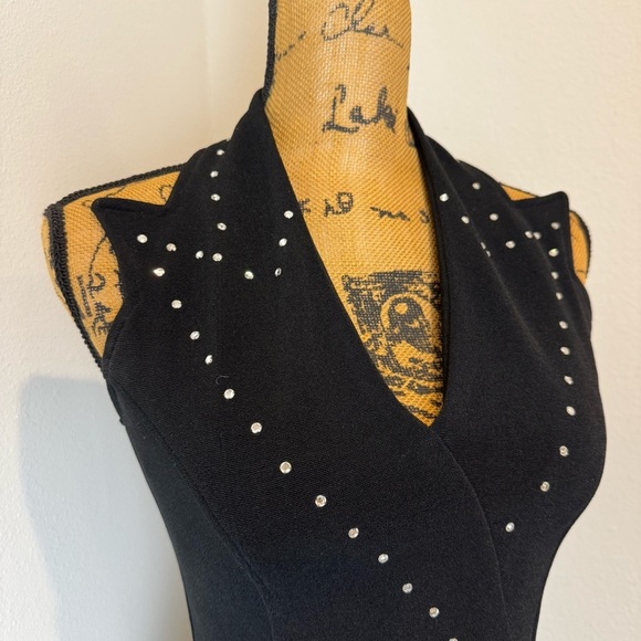 VINTAGE 90s JS Collections black halter midi dress crystal accents slit bodycon - Picture 5 of 9